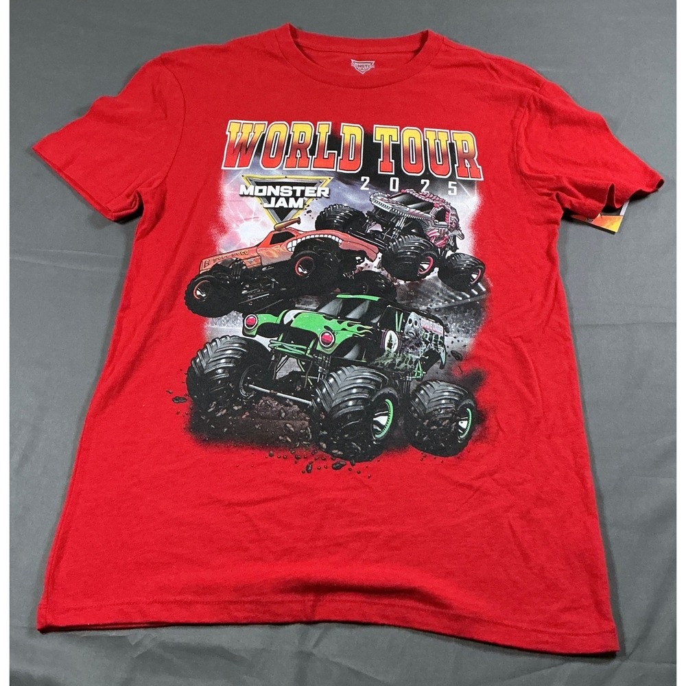 Monster Jam World Tour 2025 Kids T-Shirt Red Grave Digger El Toro Loco‎ Size S